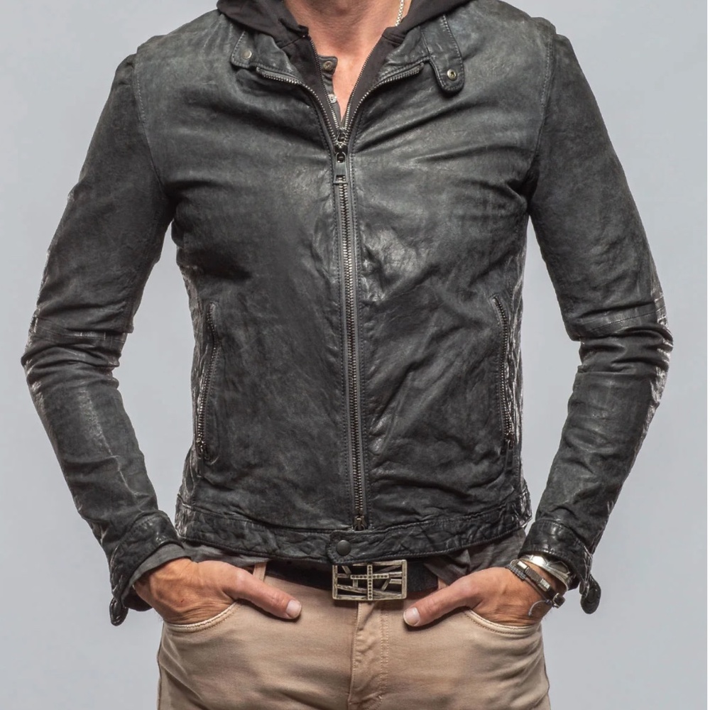 Gimo's Charcoal Leather Moto Jacket M Italy NWT